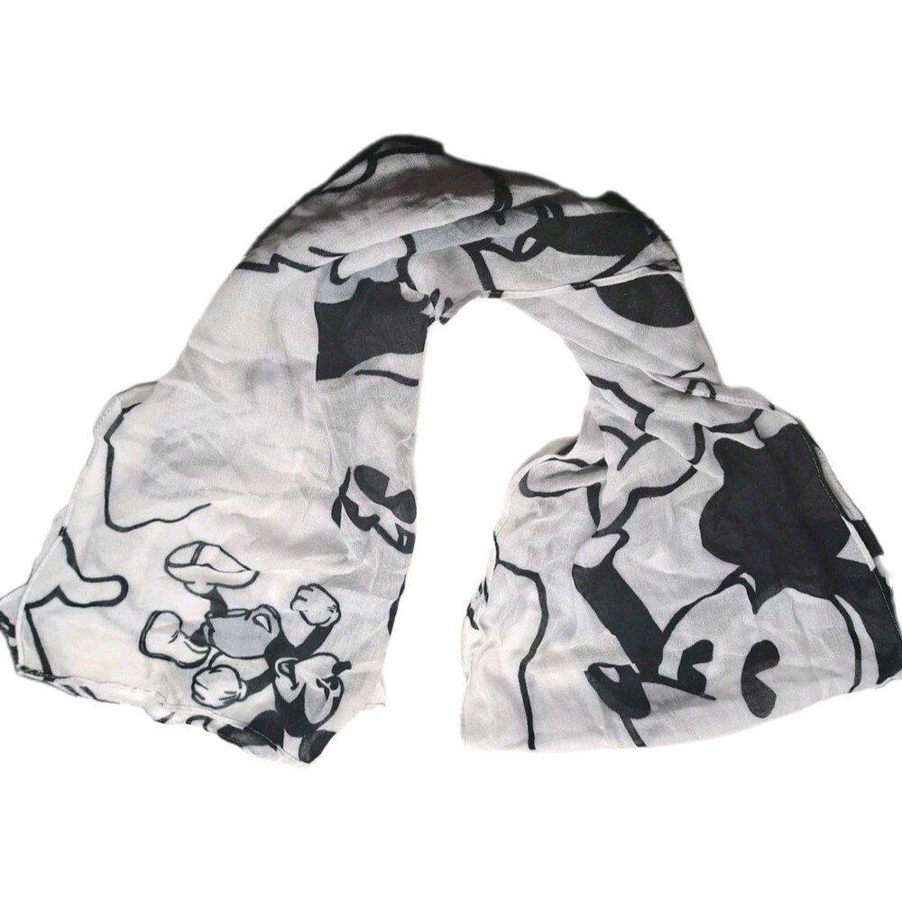 Vintage NEW Disney Parks Classic Mickey Scarf Black & White Size 78 x 14 NWT - Picture 3 of 6